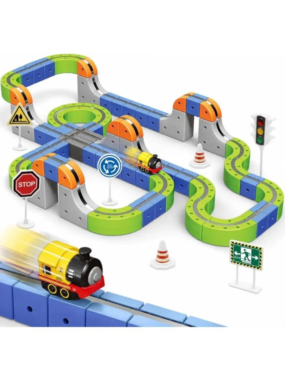 126 PCS Magnetic Train Set - 3D DIY Building Toy, USB Rechargeable Electric